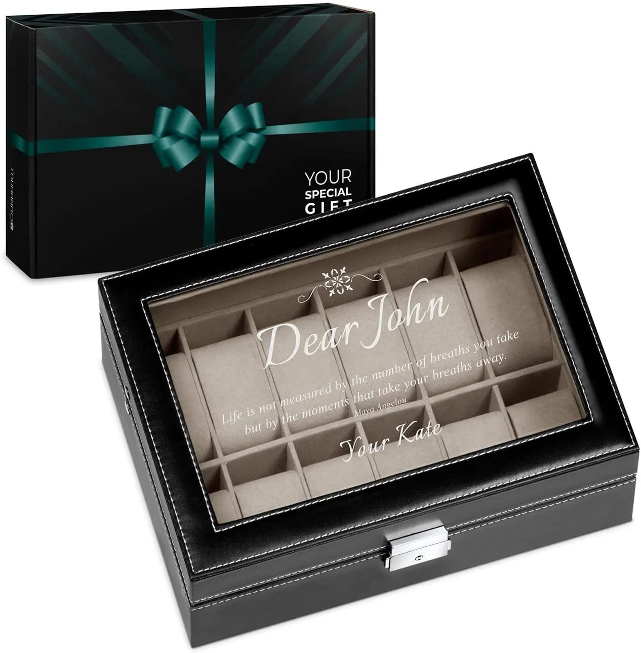for 12 watches - For men - For Birthday - For watch lovers - Elegant box - CITATION Maverton adviser humorously disloyalty Watch organizer with a glassy display - Engraved organizer - Watch box 