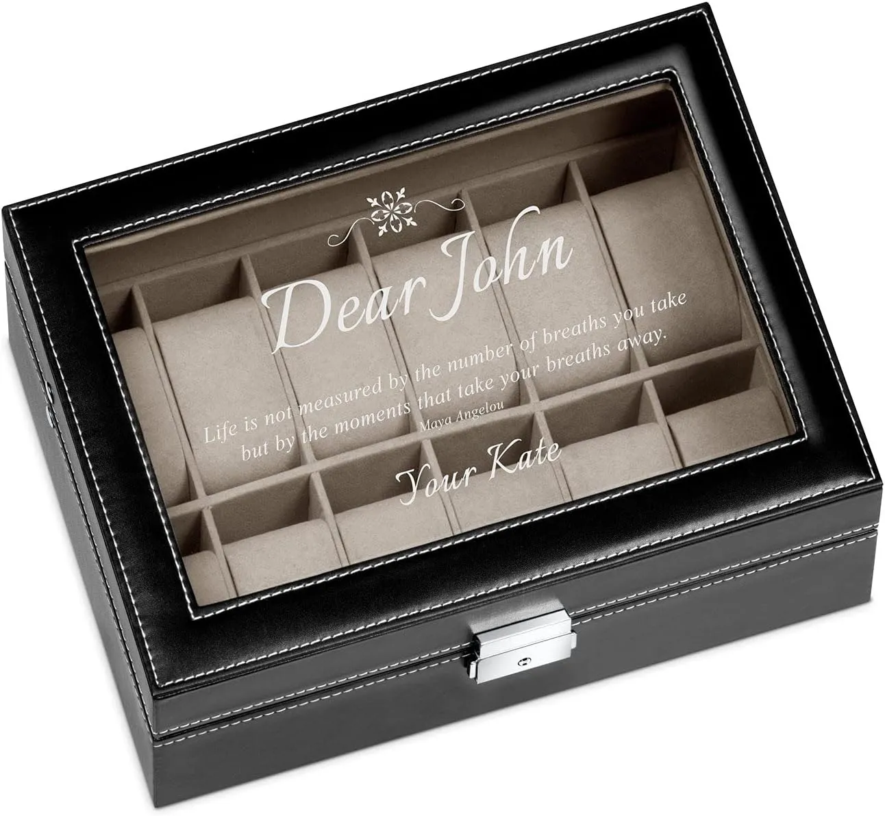 for 12 watches - For men - For Birthday - For watch lovers - Elegant box - CITATION Maverton adviser humorously disloyalty Watch organizer with a glassy display - Engraved organizer - Watch box 