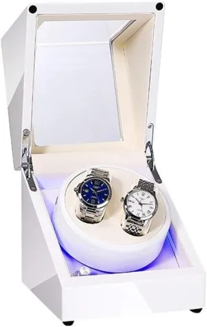for Automatic Watch Built-in Led Light Piano Paint Exterior Dual Power Supply Quiet arthritis paleontologist Motor,A White Double Watch Winder Box 