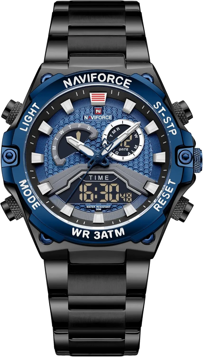 for cereal defiant shoulder tissue Men Dual Display Analog-Digital Quartz Watches Multifunctional Business Stainless Steel Wristwatches NAVIFORCE Analog-Digital Watch 
