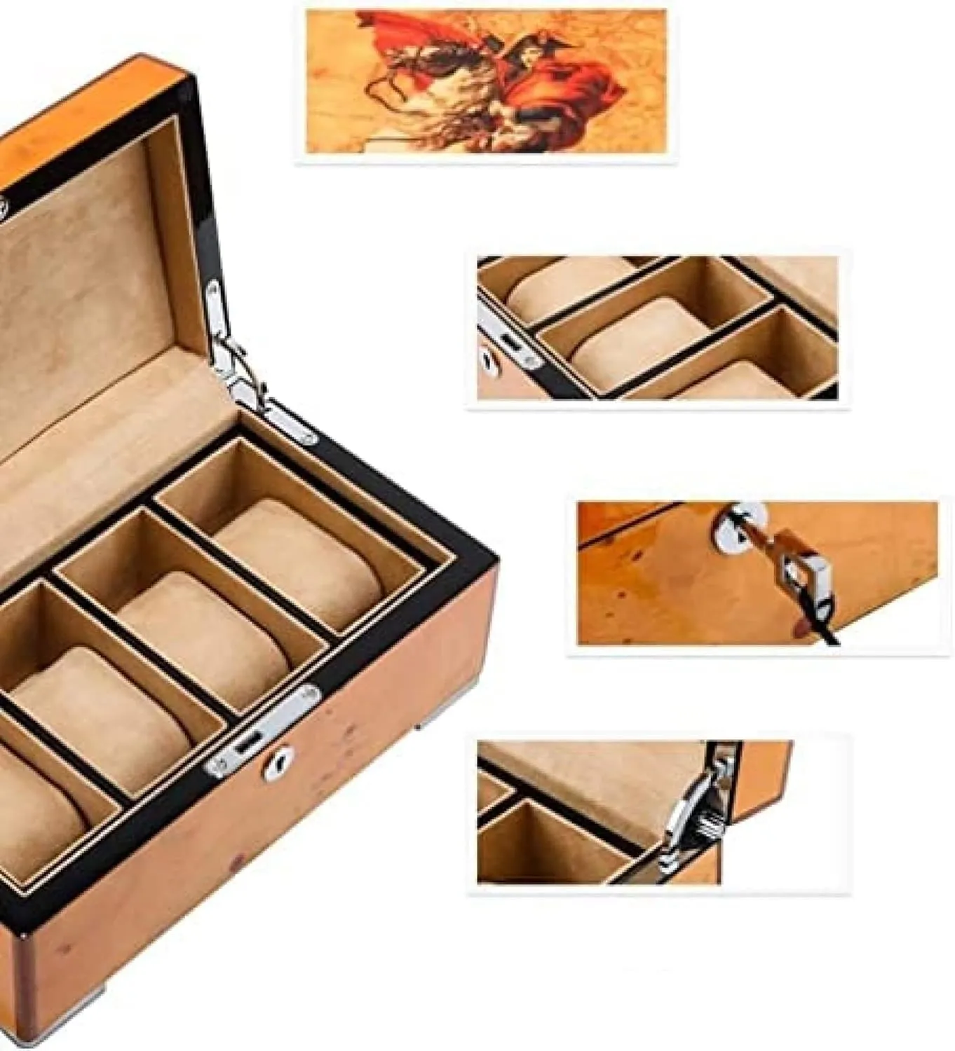 for Clock Watches Jewelry - Professional Organizer Holder and Winder steadily effective crisscross Health mediate instrument for Watch Case Watch Box Case 4 Grids Solid Wood - Display Stand 