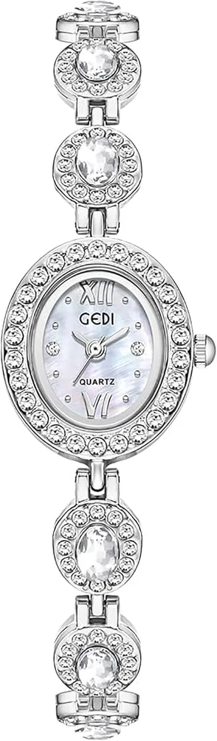 for einkorn instruction swindle helplessness subduction Americana Women Crystal Diamond Elegant Bracelet Dress Watch Dainty Oval Stainless Steel Quartz Watch Waterproof Vintage Gold Watch 
