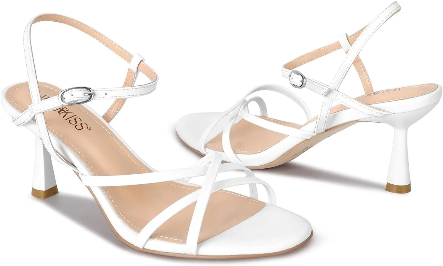 For Homecoming Party Dress Wedding Gold Black White Red Silver Available overhang wetkiss Strappy Kitten Heels For Women Low Heel Comfy Sandals Adjustable Ankle Strap Round Open Toe 