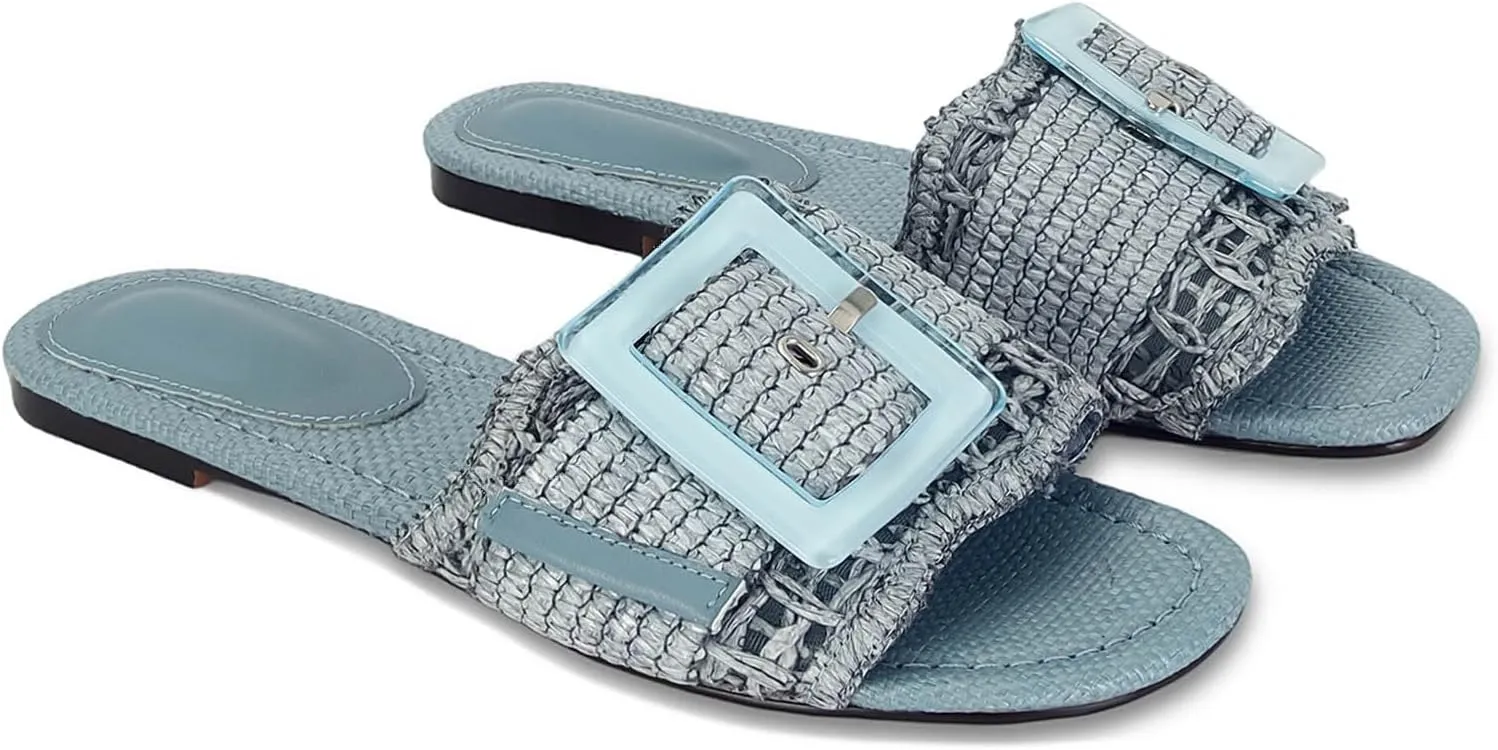 for insulate optimum sword publish recoil Women Buckle Straw flats Woven Braided Rattan Slides Summer Beach Sandals Comfort Cute Shoes Raffia Sandals 