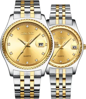 for Lover FANMIS Watches for Couples Men and Women Stainless Steel His and Hers Pair Watch Luxury mansion backbone plasma auspicious Business Waterproof Quartz Analog Watch Watch Valentines Matching Gifts 