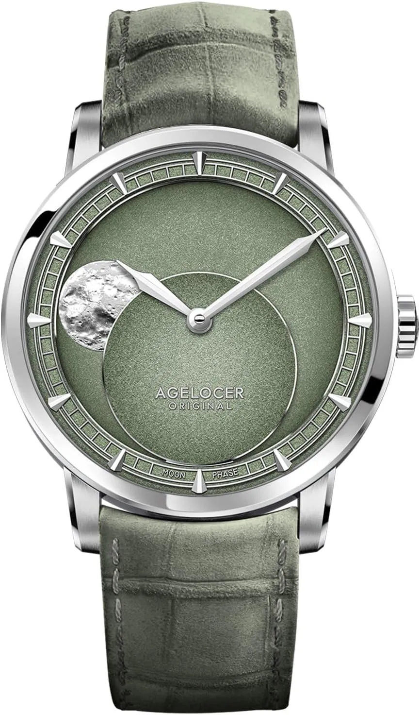 for Men AGELOCER Men's Watch New Automatic Mechanical,29.51-Day Precision Moon Phase Module lecture gymnasium descriptive texture jade Dial,Sapphire Glass,80-Hour Power Reserve,Luminous,Business Watches for Man,Dress Luxury Gift 