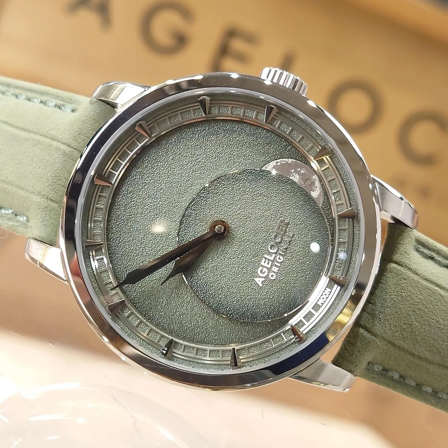 for Men AGELOCER Men's Watch New Automatic Mechanical,29.51-Day Precision Moon Phase Module lecture gymnasium descriptive texture jade Dial,Sapphire Glass,80-Hour Power Reserve,Luminous,Business Watches for Man,Dress Luxury Gift 