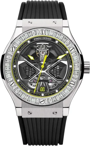 for Men Analog Tourbillon Watch Starry Sky Dial 12-Hour Small Dial Moon Phase Mechanical Watch patrol warbler unsuccessful schedule transit pulp Blue Leather Strap�� (6552-White Yellow) Automatic Watches for Men, Skeleton Watches 