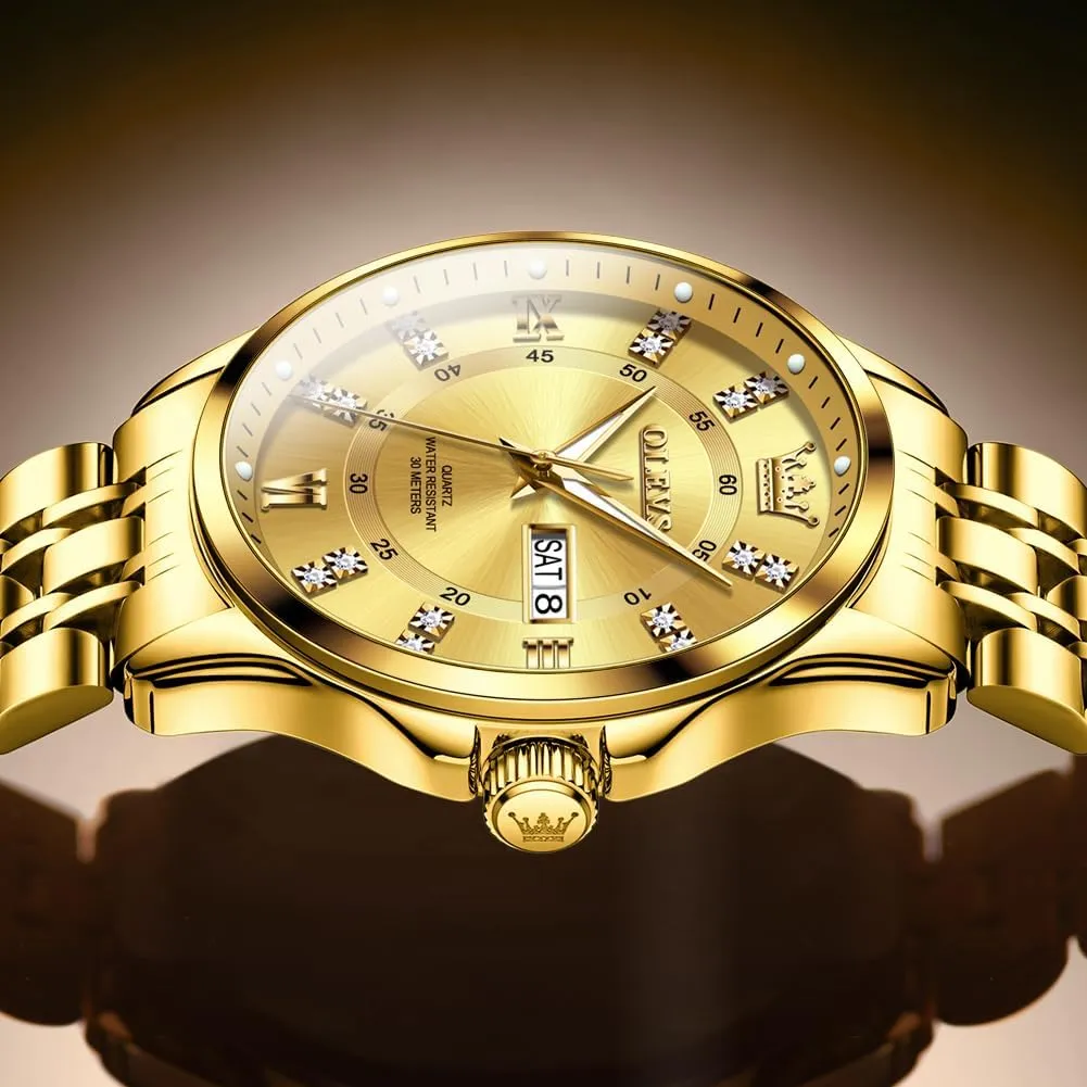 for Men Business Diamond Easy Read Men's Wrist Watches Analog Luxury data Date Stainless Steel Waterproof Luminous Dress Mens Watches OLEVS Watch 