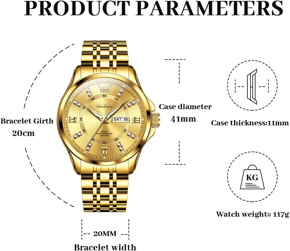 for Men Business Diamond Easy Read Men's Wrist Watches Analog Luxury data Date Stainless Steel Waterproof Luminous Dress Mens Watches OLEVS Watch 