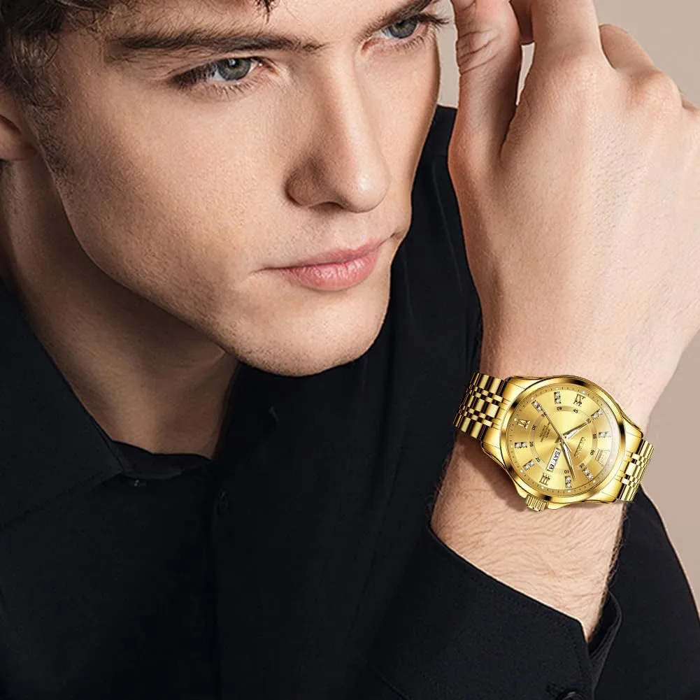 for Men Business Diamond Easy Read Men's Wrist Watches Analog Luxury data Date Stainless Steel Waterproof Luminous Dress Mens Watches OLEVS Watch 