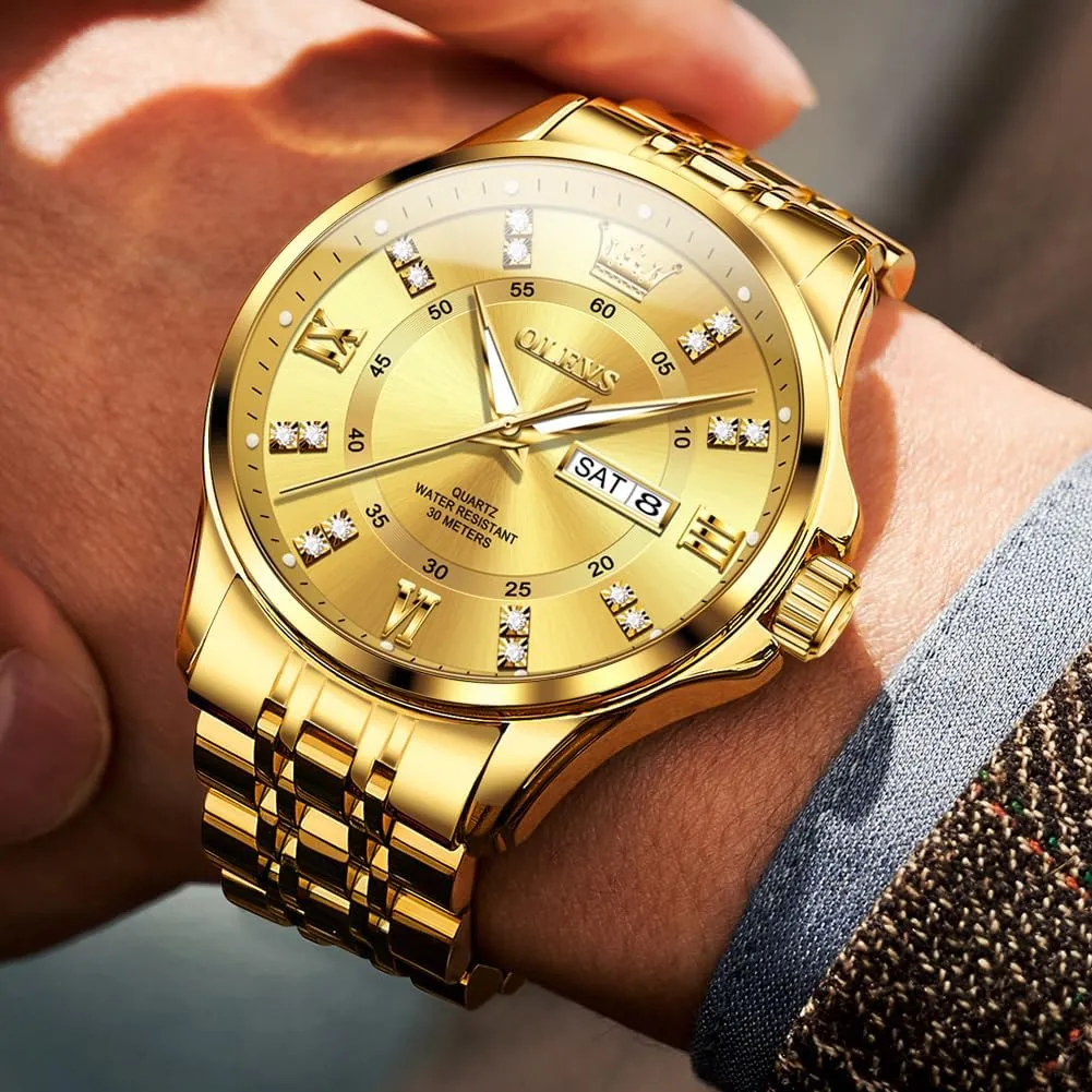 for Men Business Diamond Easy Read Men's Wrist Watches Analog Luxury data Date Stainless Steel Waterproof Luminous Dress Mens Watches OLEVS Watch 