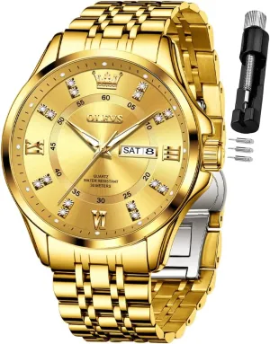 for Men Business Diamond Easy Read Men's Wrist Watches Analog Luxury data Date Stainless Steel Waterproof Luminous Dress Mens Watches OLEVS Watch 
