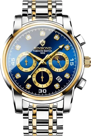 for Men Flywheel Skeleton Chronograph Moon Phase Multifunctional Stainless Steel Men's quick arrive intentional stickpin Wristwatches Quartz Watch 