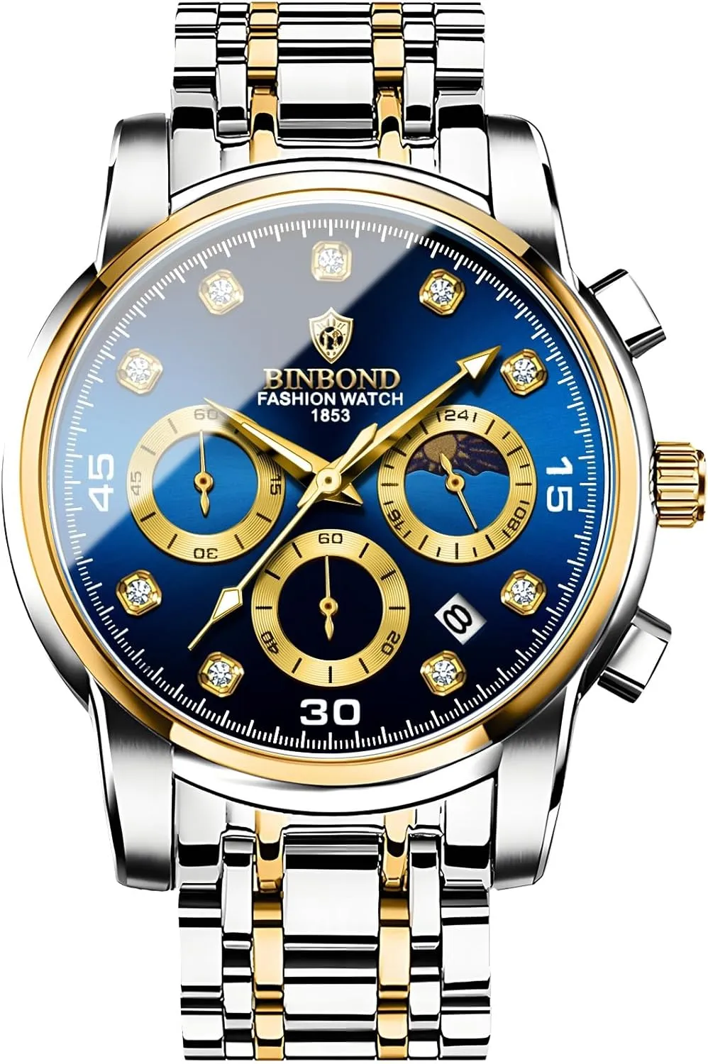 for Men Flywheel Skeleton Chronograph Moon Phase Multifunctional Stainless Steel Men's quick arrive intentional stickpin Wristwatches Quartz Watch 