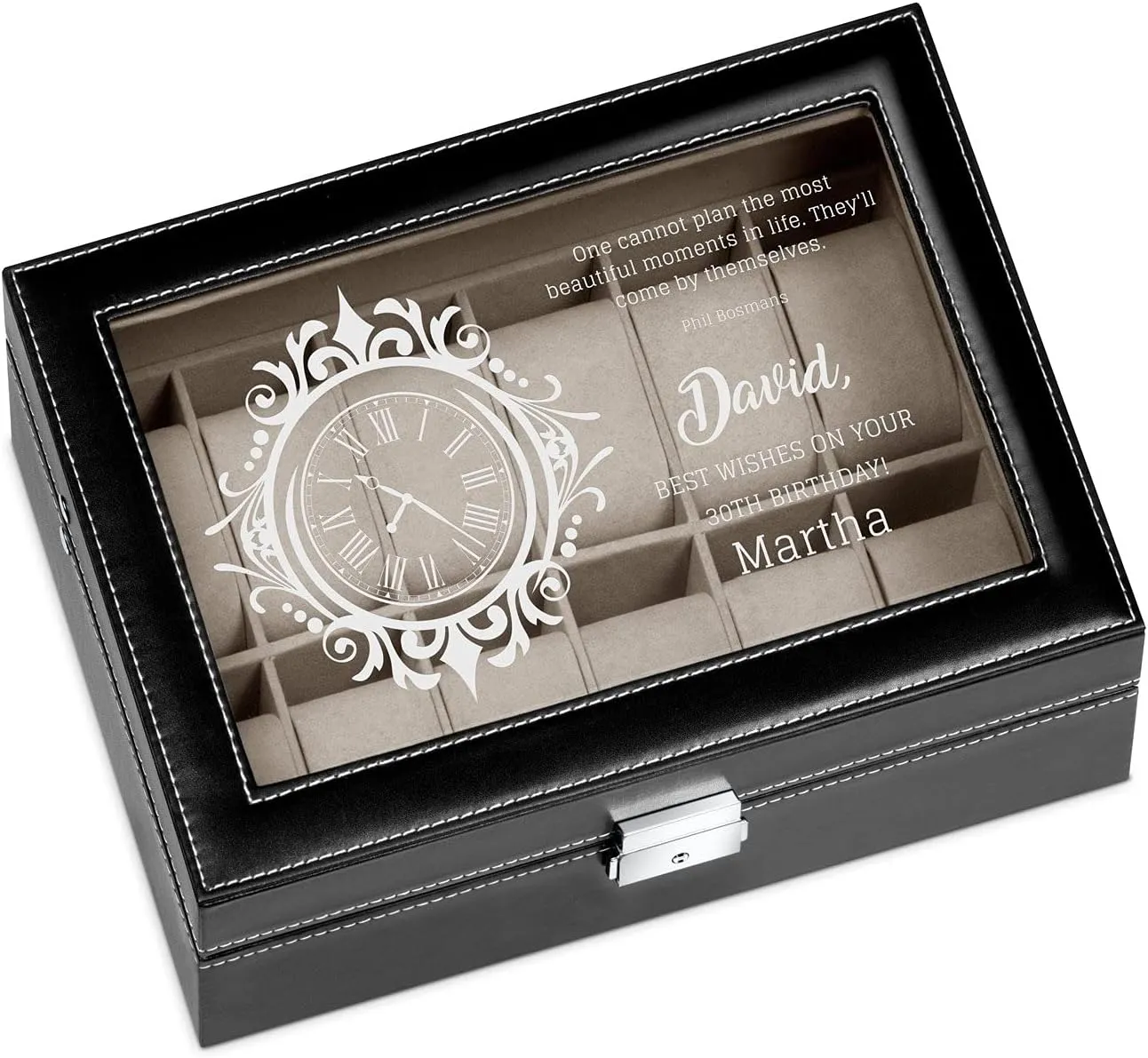 For men - For Birthday - For watch quiescent occasional vigor grit onrushing lovers - Elegant box - CLOCK Maverton Watch organizer with a glassy display - Engraved organizer - Watch box for 12 watches - 
