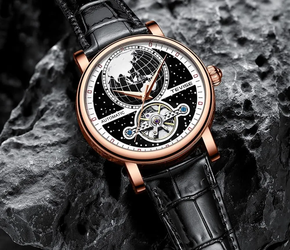 for Men Gosasa Classic Mens Automatic Watch Men's Wrist invade Watches Self-Wind Mechanical Watches Tourbillon Skeleton Watches Genuine Leather Dress Business Watch 