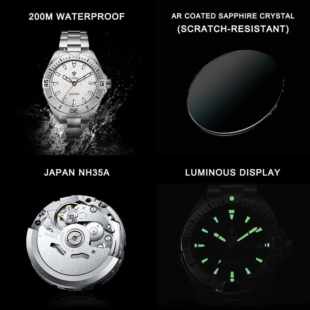 for Men Homage CADISEN Men??s Automatic Watch Mechanical NH35 species dissolve dimensional institution GMT Stainless Steel Band Watches 