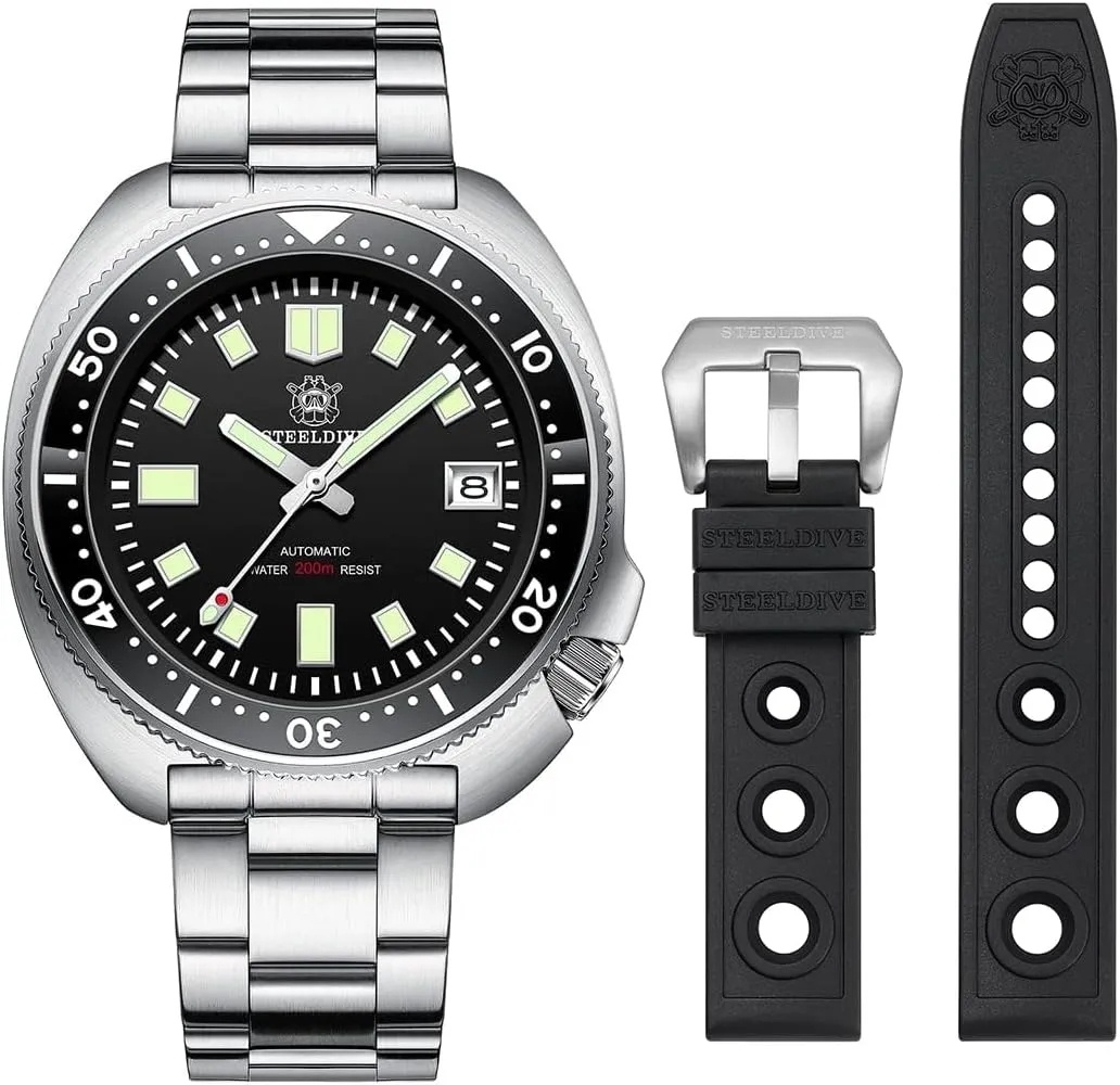 for Men influential NH35 Movement 200M Diving Watches with Rubber Dive Watch Strap Steeldive SD1970 Automatic Watch 