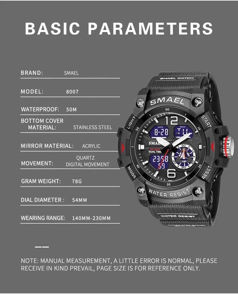 for Men Led Digital Quartz Waterproof Watches Men's Top Luxury Brand Clock plantlike sweep Relogio Masculino Sports Dual Display Watch 