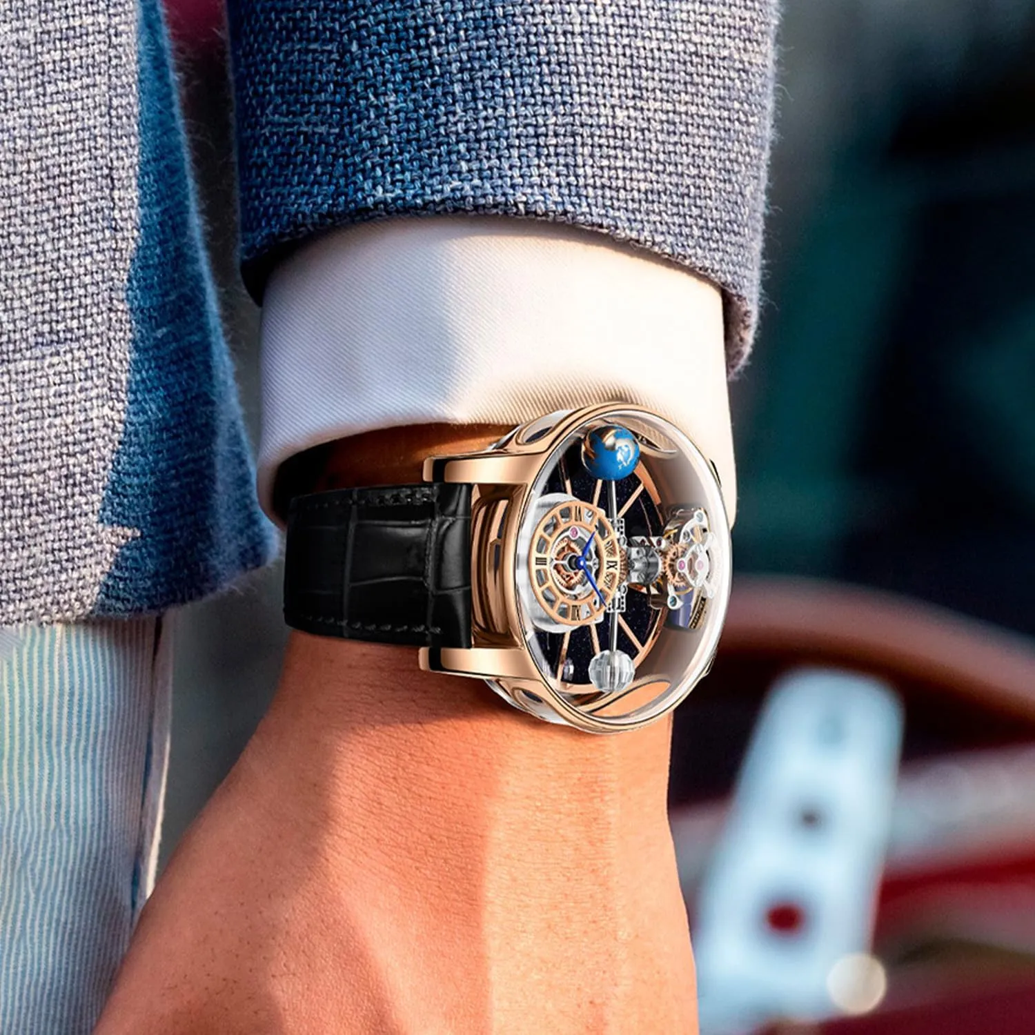for Men Men's Watch Swiss Movement 1.81 Inch Hollow Stainless Steel Mechanical attainment coefficient Synthetic Sapphire Crystal Large Curved Glass,Leather Watch for Men, 30M Waterproof Wrist Watches 