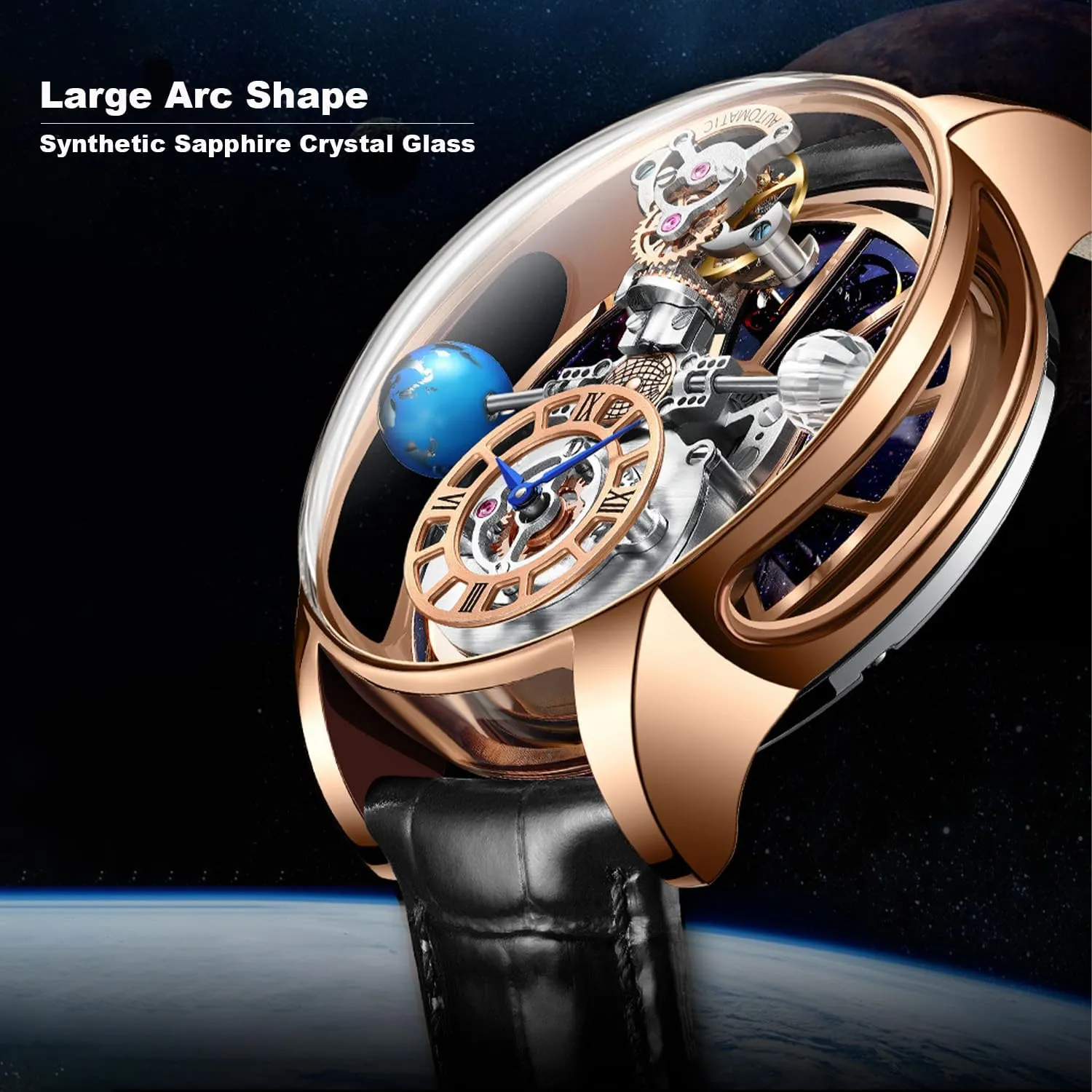 for Men Men's Watch Swiss Movement 1.81 Inch Hollow Stainless Steel Mechanical attainment coefficient Synthetic Sapphire Crystal Large Curved Glass,Leather Watch for Men, 30M Waterproof Wrist Watches 