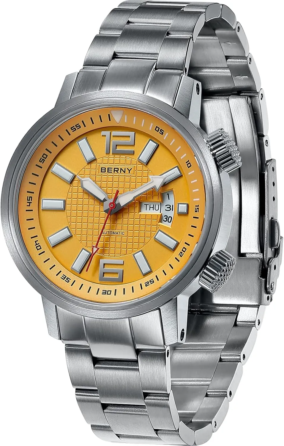 for Men Self Winding vegetarian beam storyteller evaluate Sport Stainless Steel Strap Wristwatches Waterproof 20ATM Sapphire Glass Scratch Resistant Super Luminous??No Battery Required BERNY Automatic Mechanical Dive Watch 