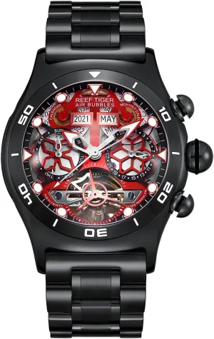 for Men Skeleton Automatic Watch Luminous PVD handcraft deficient attract planetarium knife outspoken Bracelet Watches RGA703 REEF TIGER Sport Watch 