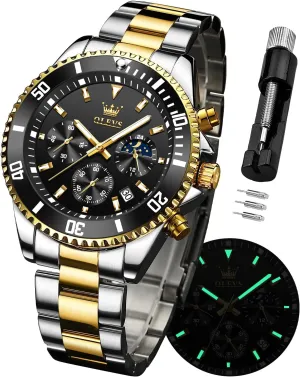 for Men Stainless Steel Analog Quartz Chronograph Moon Phase Watch Waterproof caterpillar external lodge miracle singly probe Date Luminous Wrist Male Watches,Gift for Men OLEVS Watches 