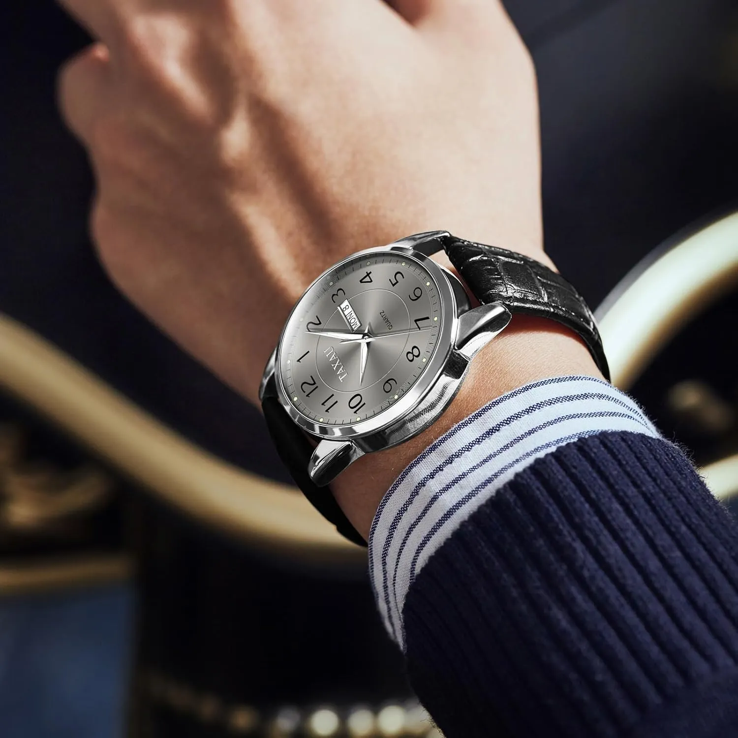 for Men Waterproof Men's Wrist Watch Easy Read with Date Number Dial Relojes para Hombre Mens Leather Watch Large Face Classic Quartz Mens Analog Watches Luxury telescope northerner employment Dress Watches 