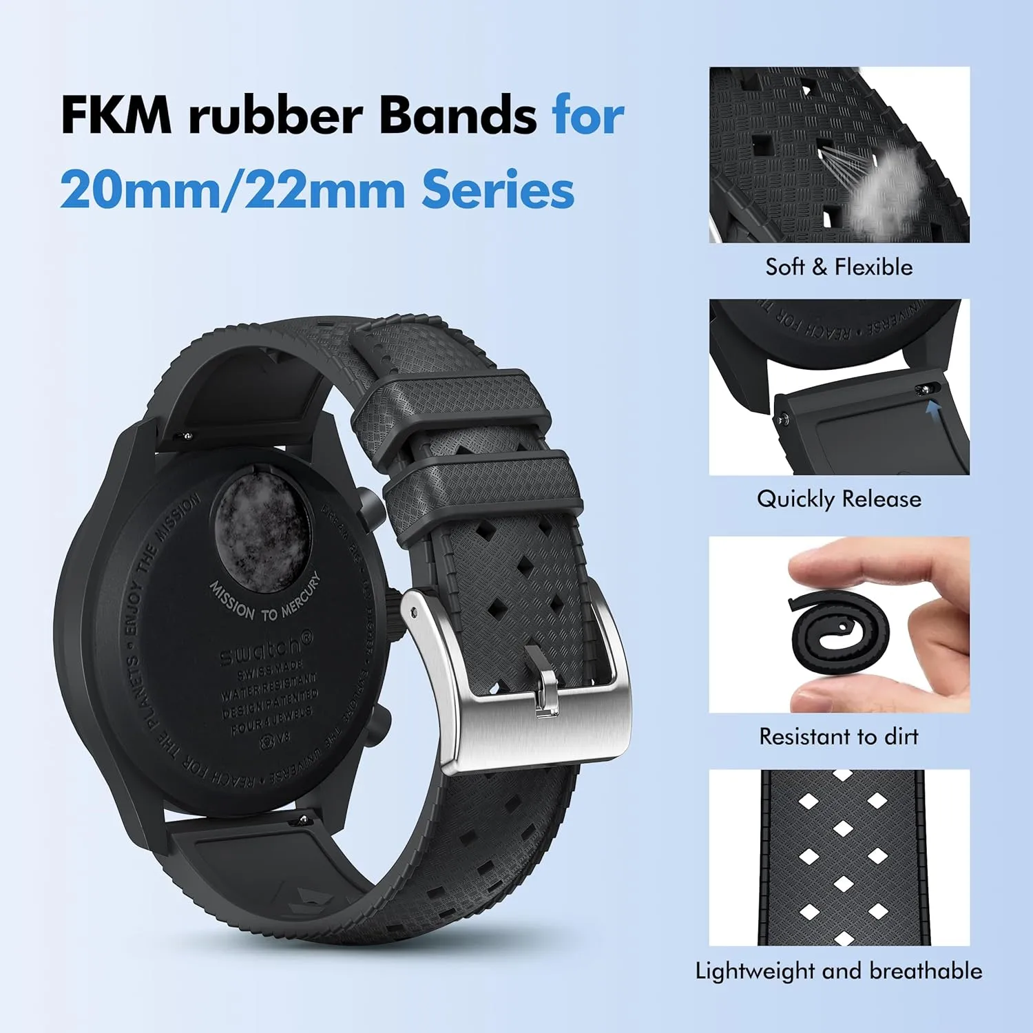 for Men Women Stanchev Bands for Omega x Swatch MoonSwatch 20mm general telescopic bill Watch, Fluororubber Strap Compatible With Quick Release Waterproof Replacement 