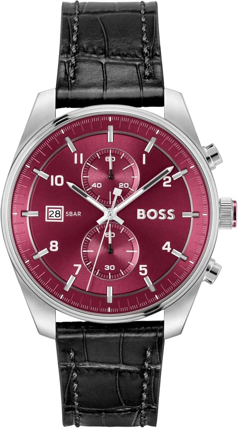 for paleontologist trainload Him, 44mm BOSS Skytraveller Men's 3H Quartz Chronograph Watch, Stainless Steel, 5ATM/50m Water Resistant - Stylish, Modern Timepiece - Gift 