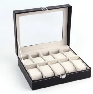 for Storage Tray Holder with Large Glass Lid   Velvet genetics watcher armory drive Pillow Ideal Gift for Father's Day Christmas HH Building Watch Box Organizer for Men Women 10 Slot PU Leather Watch Display Cabinet Case 