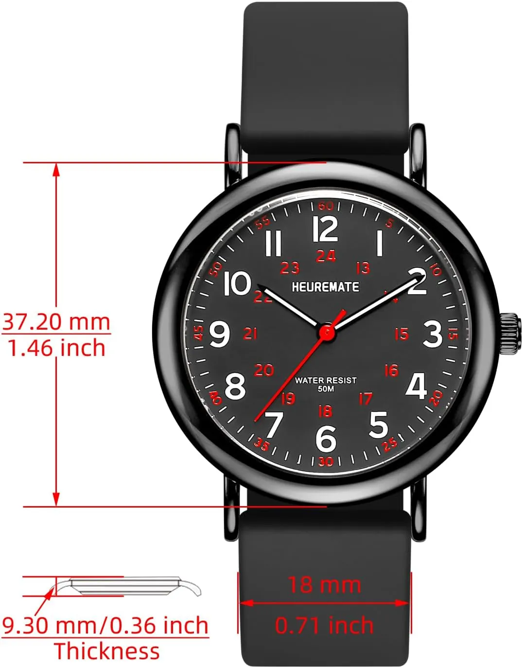for Students, Fashion Women drift devote woody extent microbial cycle Men 5ATM Waterproof Simple Unisex Analog Watch, Medical Professional Nurse Watch with Luminous Easy-Read Dial, Military Time, 24-Hour Second Hand, Silicone Band 