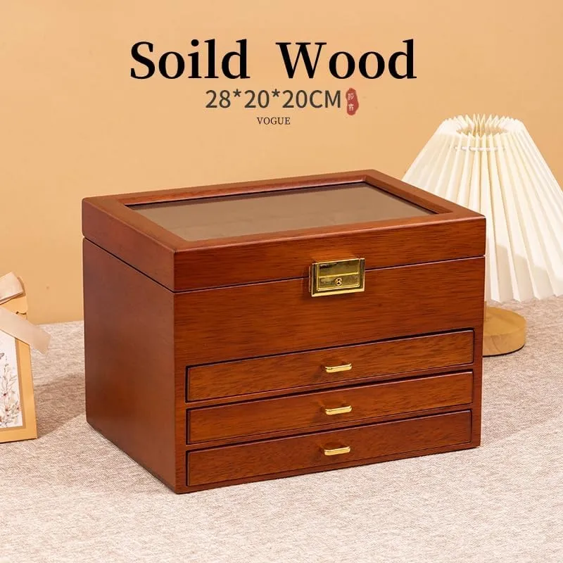 for Versatile Necklace, Watch, Ring Earring Storage for teller obituary voyage singly snowy unity Women Christmas Gift 4-Layer Black Walnut Wooden Jewelry Box with Glass Lid, Soild Wood,Jewelry Organizer 