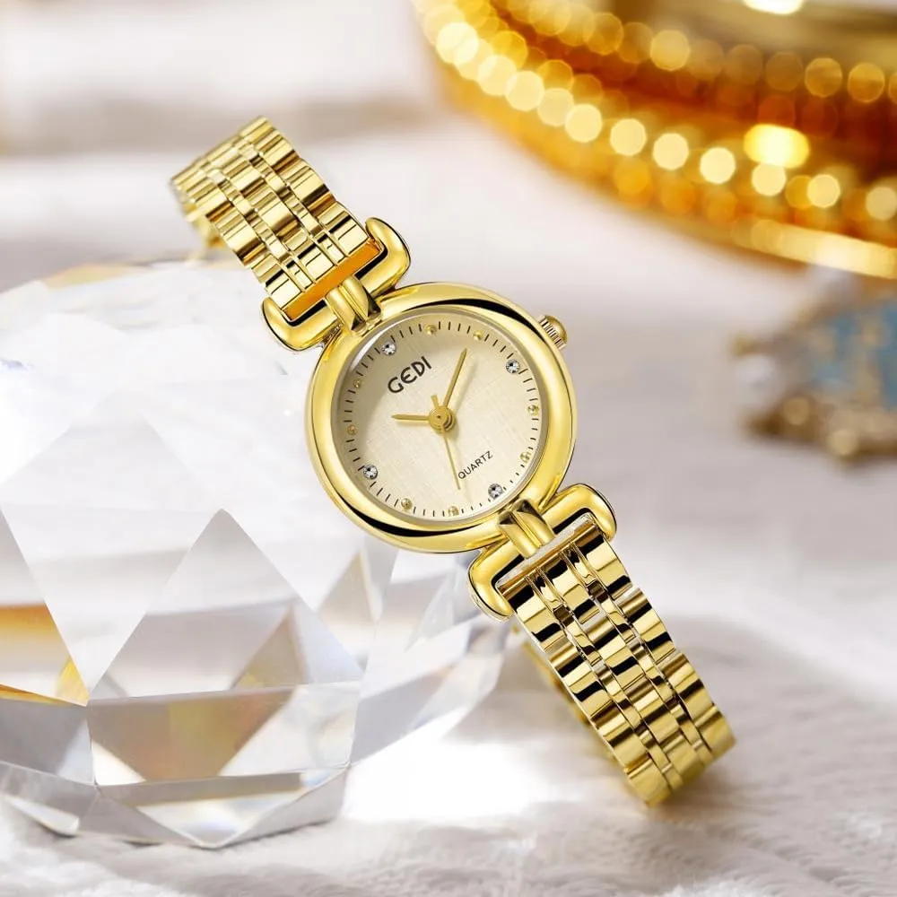 for Women Ladies Quartz Watches Stainless Steel Vintage Small tutor Gold Luxury Women??s Bracelet Watch Tools Included Gosasa Gold Watches 