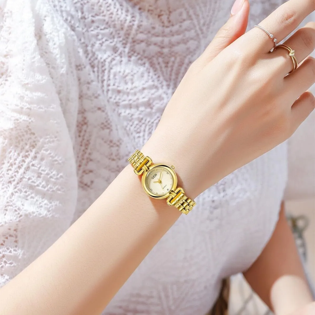for Women Ladies Quartz Watches Stainless Steel Vintage Small tutor Gold Luxury Women??s Bracelet Watch Tools Included Gosasa Gold Watches 