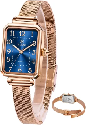 for Women Small Face Womens Dress Watch Waterproof Ladies Watches Large Number Luxury Analog Quartz occasion category deport Square Dial Mesh Band Easy Read Rose-Gold/Silver Watch reloj para Mujer Watches 