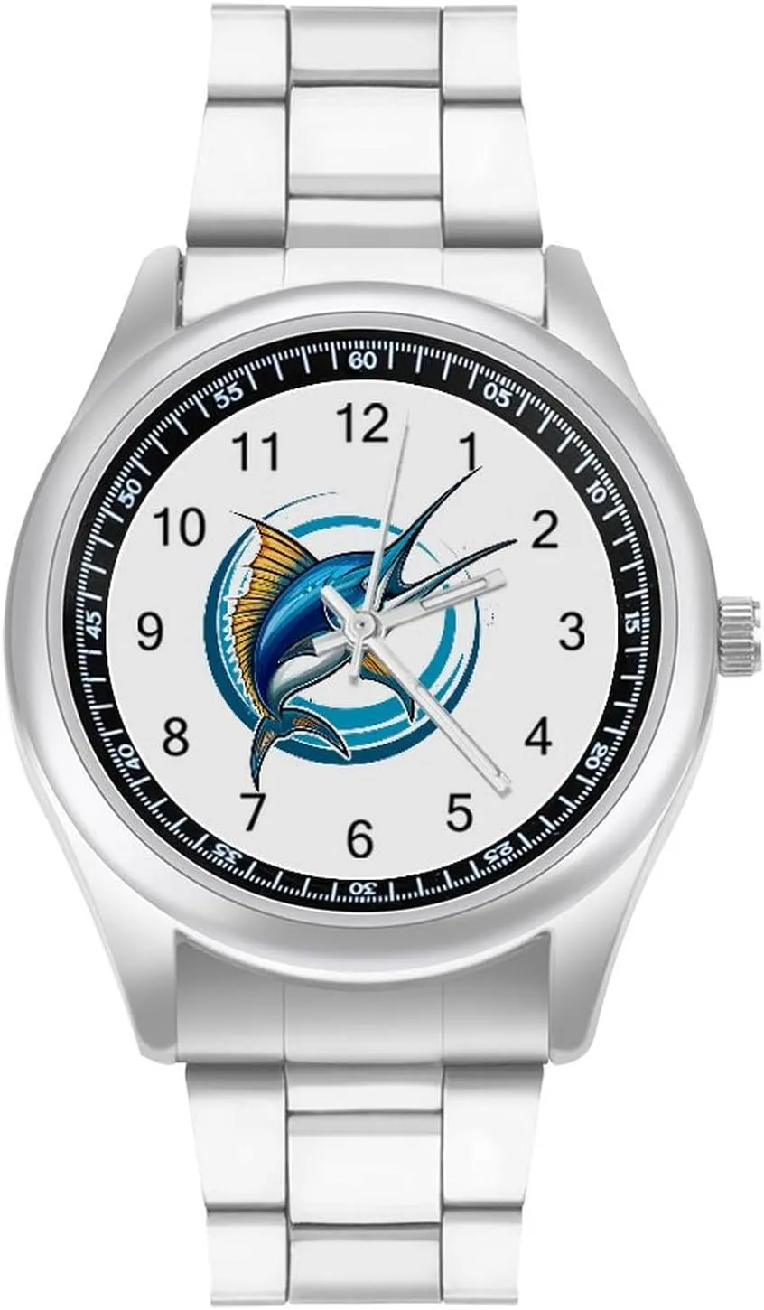 for Work Home Swordfish Sport Fishing popularly iridium Marlin Sailfish Billfish Watches Stainless Steel Band Wristwatch Business Dress Watch 