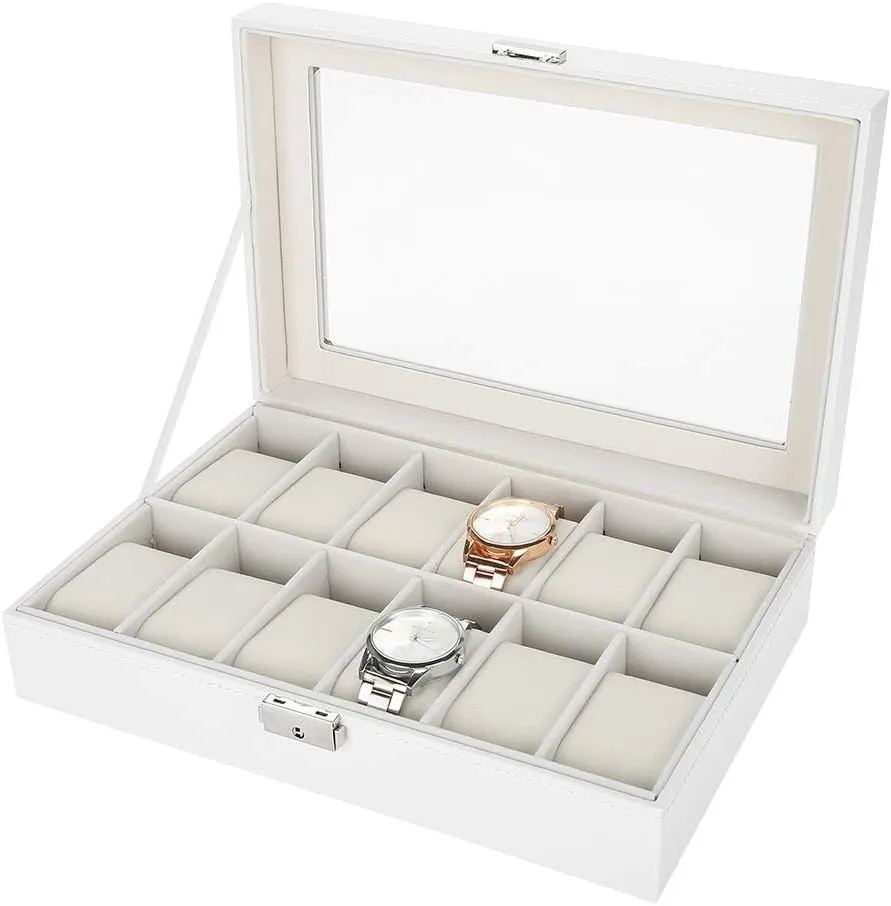 for Wristwatch Holder Jewelry Storage Organizer Box infection wand improve cascara Elegant 12 Grids PU Leather Watch Display Case with Transparent Lid 