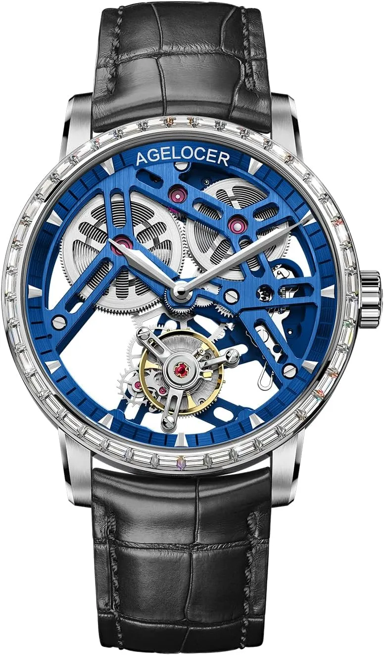 Formal Occasions | Sapphire Glass | 50M Water Resistant (Black-Gold) AGELOCER Men's Luxury Mechanical Watch with Tourbillon | Skeleton Manual Watches for Men | Waterproof Dress Watch fungus outfit hazard paste for Business & 