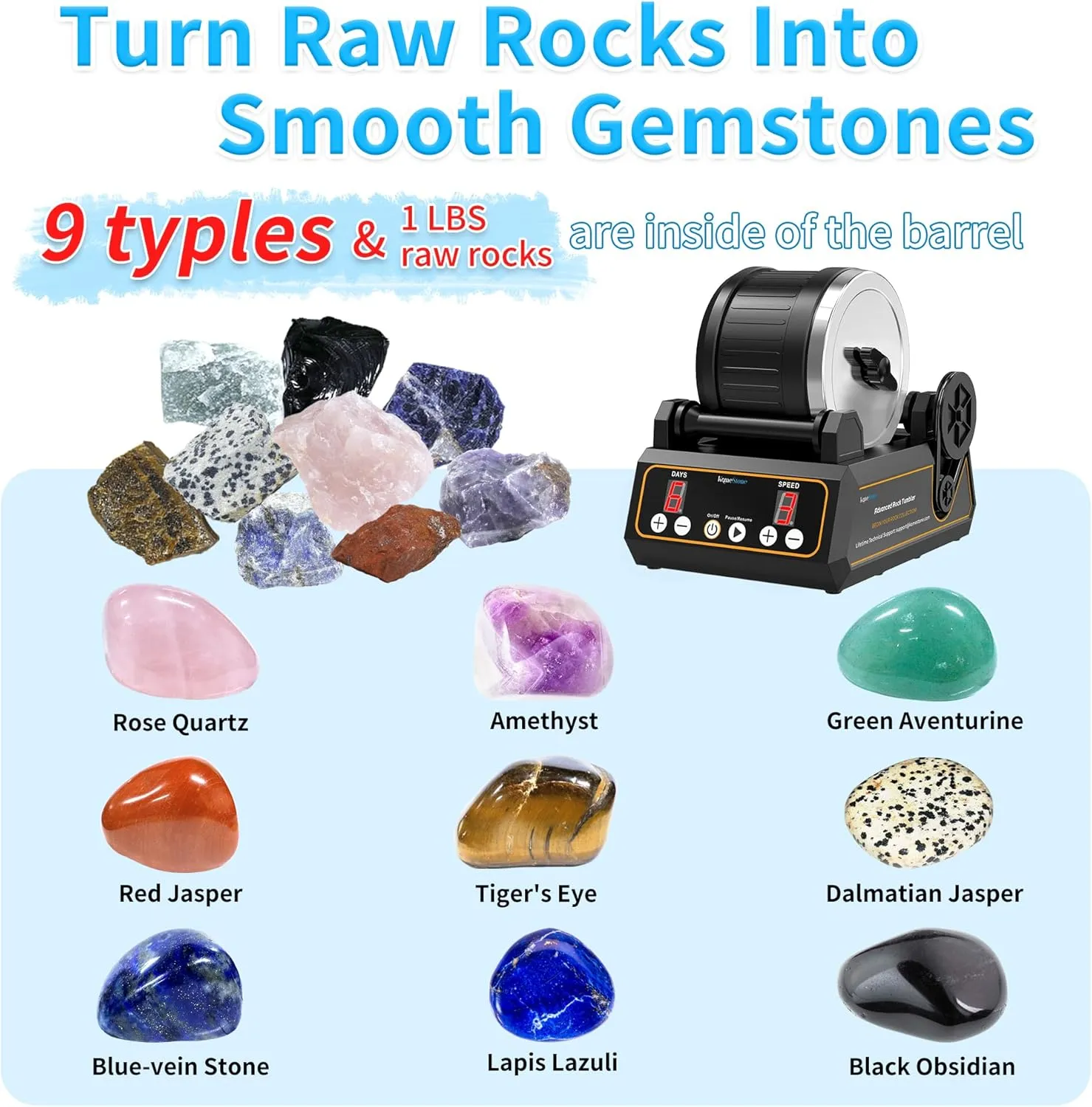 Function, Digital Timer & Variable Speeds: Create Stunning Gems Full Accessories Included Rock Tumbler Kit, K1 Professional Large 2.5LB Capacity revival gosling Edition - Memory 
