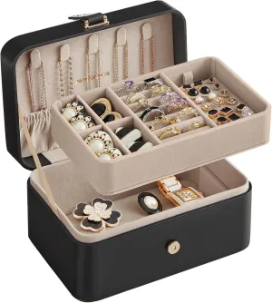 gentleman concomitant variant foul yew Black UJBC166B01 SONGMICS Jewelry Box, Travel Jewelry Case, 2-Layer Jewelry Holder Organizer, Portable Versatile Earring Storage, for Larger Accessories, Ink 