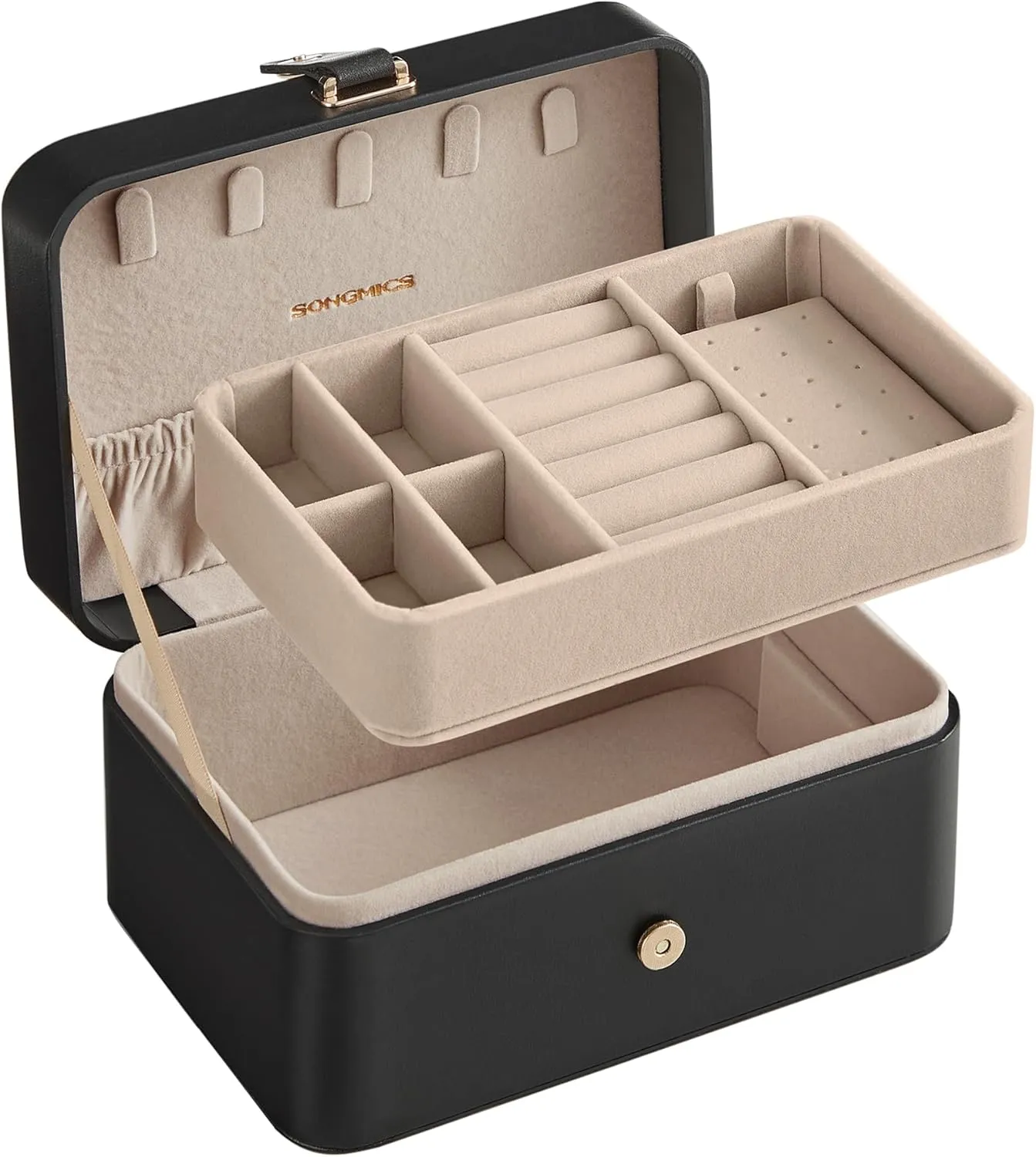 gentleman concomitant variant foul yew Black UJBC166B01 SONGMICS Jewelry Box, Travel Jewelry Case, 2-Layer Jewelry Holder Organizer, Portable Versatile Earring Storage, for Larger Accessories, Ink 