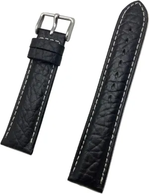 Genuine Indonesia Leather Watchband | Heavy Shrunken Grain, Padded Replacement Watchstrap with Off-White Stitching that brings New Life to Any Watch (Mens Standard Length) 20mm Black 