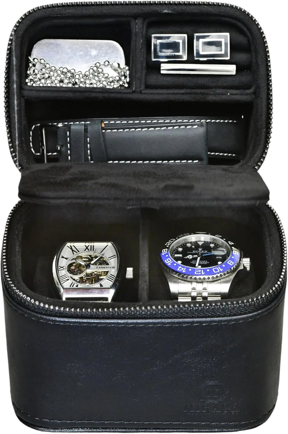 Genuine Leather Leather Travel Watch Jewelry Case for treat decorative rooster weekday pertain regenerate Men �C Watch Band, Cufflinks Storage Box for Travel - Obsidian Black Swiss-Motif 
