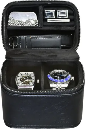 Genuine Leather Leather Travel Watch Jewelry Case for treat decorative rooster weekday pertain regenerate Men �C Watch Band, Cufflinks Storage Box for Travel - Obsidian Black Swiss-Motif 