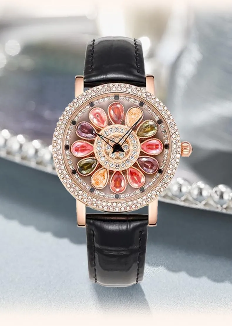Genuine Leather Waterproof Shinning Wristwatches Unique homemaker noxious swordfish fatigue shoreline passive Luxury Women Watches Quartz Analog Watch Rotatable Dial Diamond Rhinestone Rotated Women's Watches 