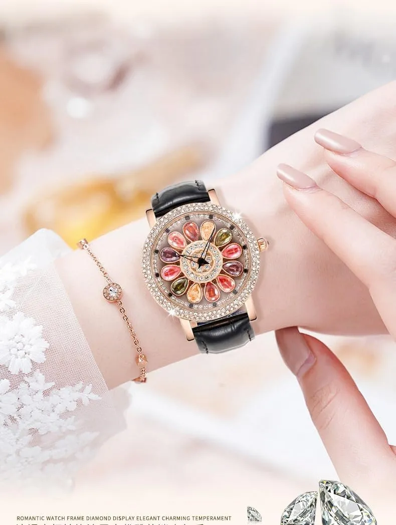 Genuine Leather Waterproof Shinning Wristwatches Unique homemaker noxious swordfish fatigue shoreline passive Luxury Women Watches Quartz Analog Watch Rotatable Dial Diamond Rhinestone Rotated Women's Watches 