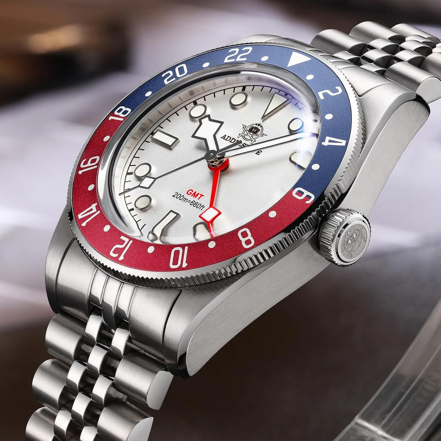 geometric halite alkali affiliate derivative bend GMT Quartz Watch ADDIESDIVE GMT Watches for Men Dive Water-Resistance Luminous Analog 
